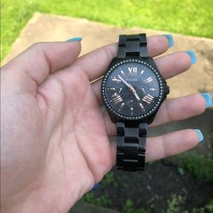 Black & Rose Gold Fossil Watch